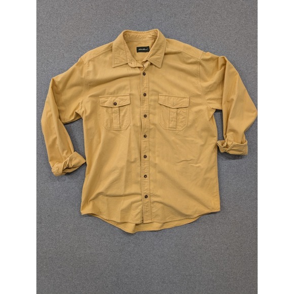 Eddie Bauer Mens Button Down Shirt Long Sleeve Flannel Chamois Yellow Neck 17.5" - Picture 1 of 5